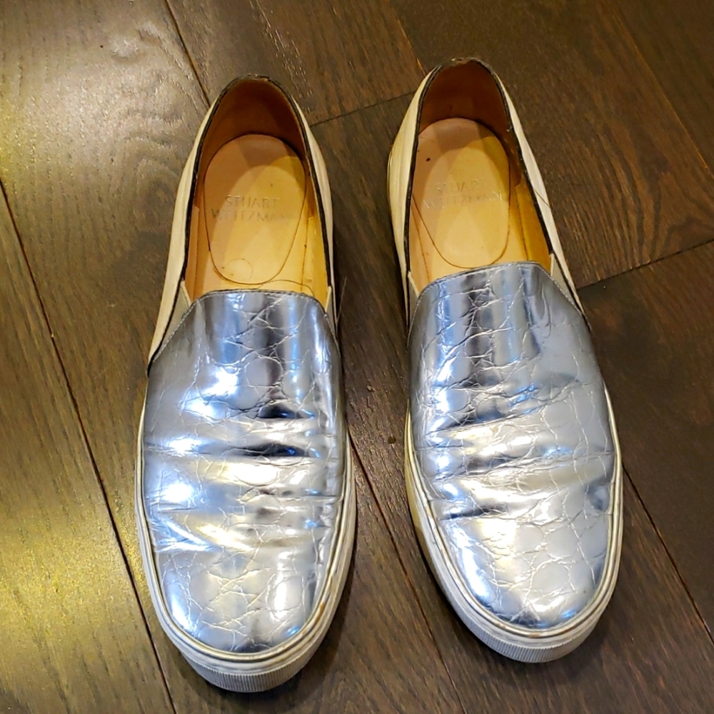 Stuart Weitzman Shoes Womens 7 SILVER  Silver Slip on loafers